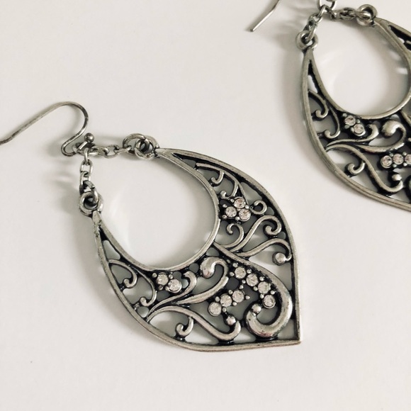 Silver Dangle Rhinestone Earrings - Picture 3 of 5